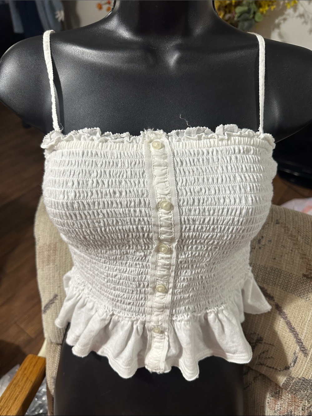 Abercrombie & Fitch White Smocked Ruffle Cami